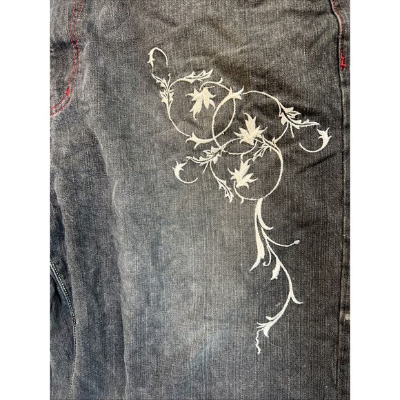 Vintage Jinzu Shorts Mens 42 Grey Denim Baggy Embroidered - Picture 2 of 10